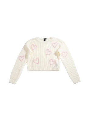 Girls Cropped Heart Knit Sweater