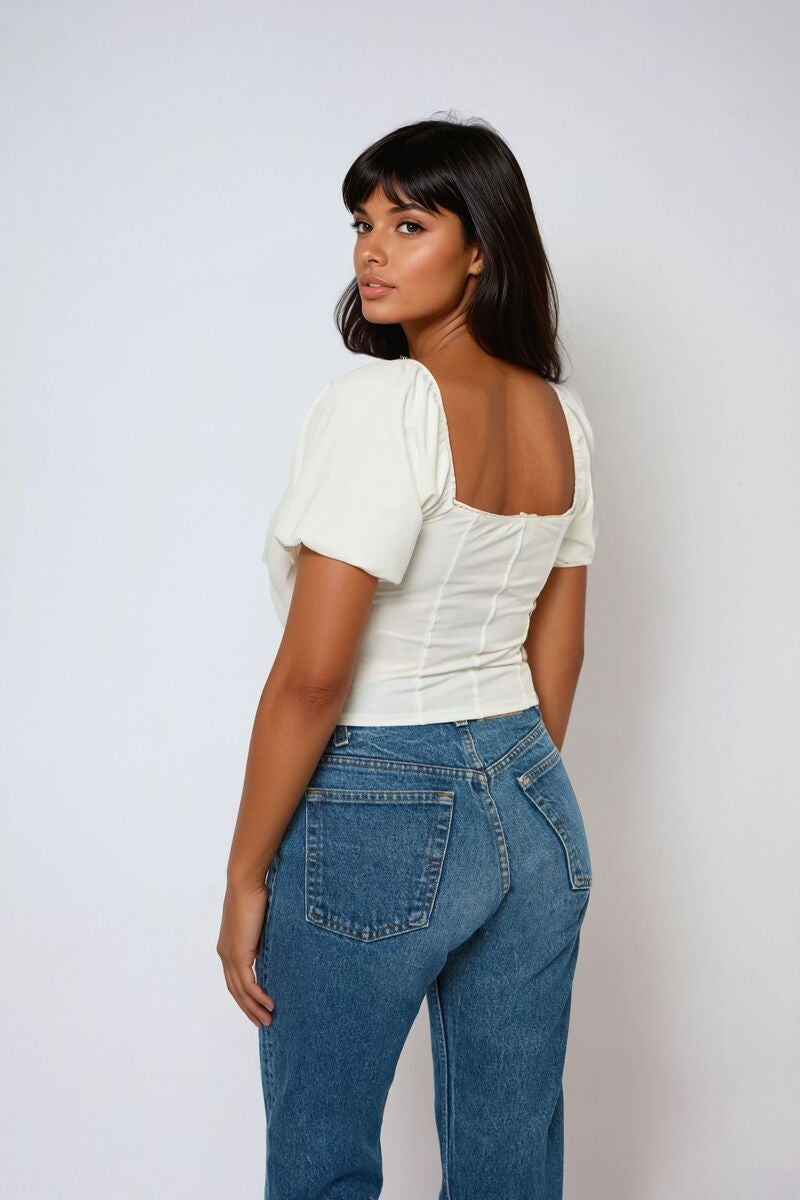 Jersey Knit Puff-Sleeve Top - Image 2