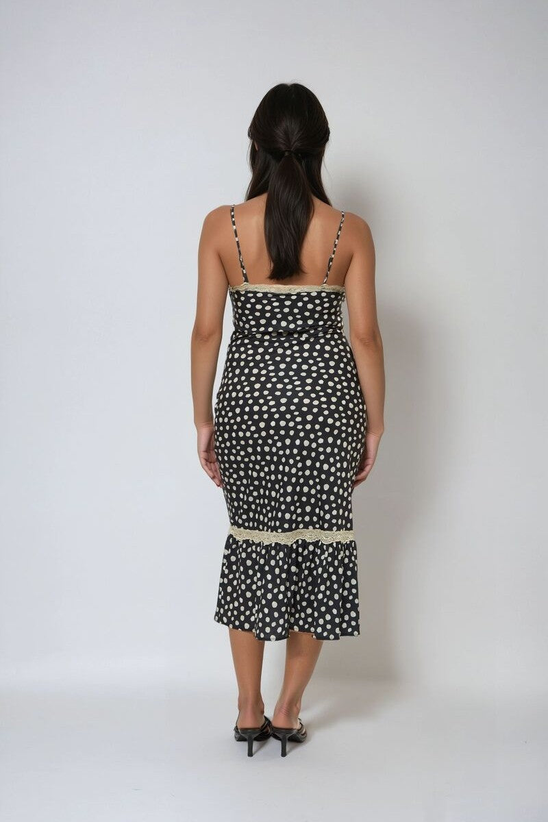 Polka Dot Lace-Trim Cami Midi Dress - Image 2