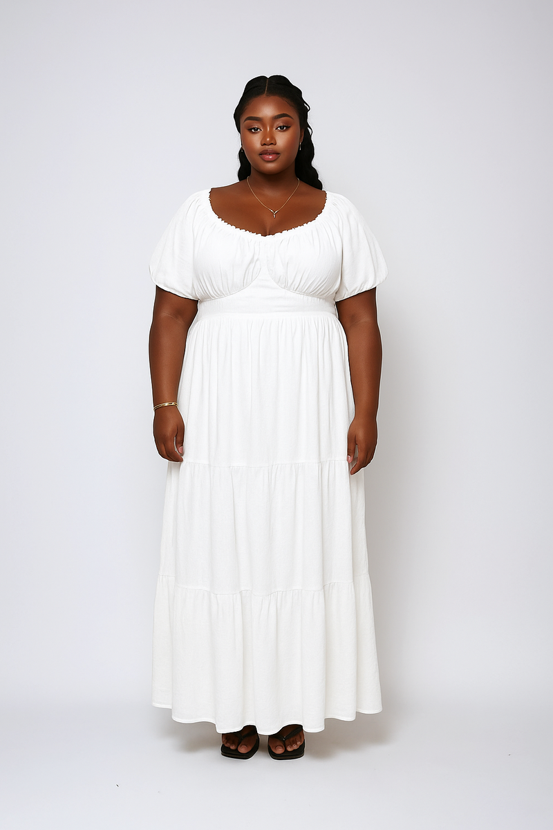 Plus Size Tiered Puff-Sleeve Maxi Dress - Image 3