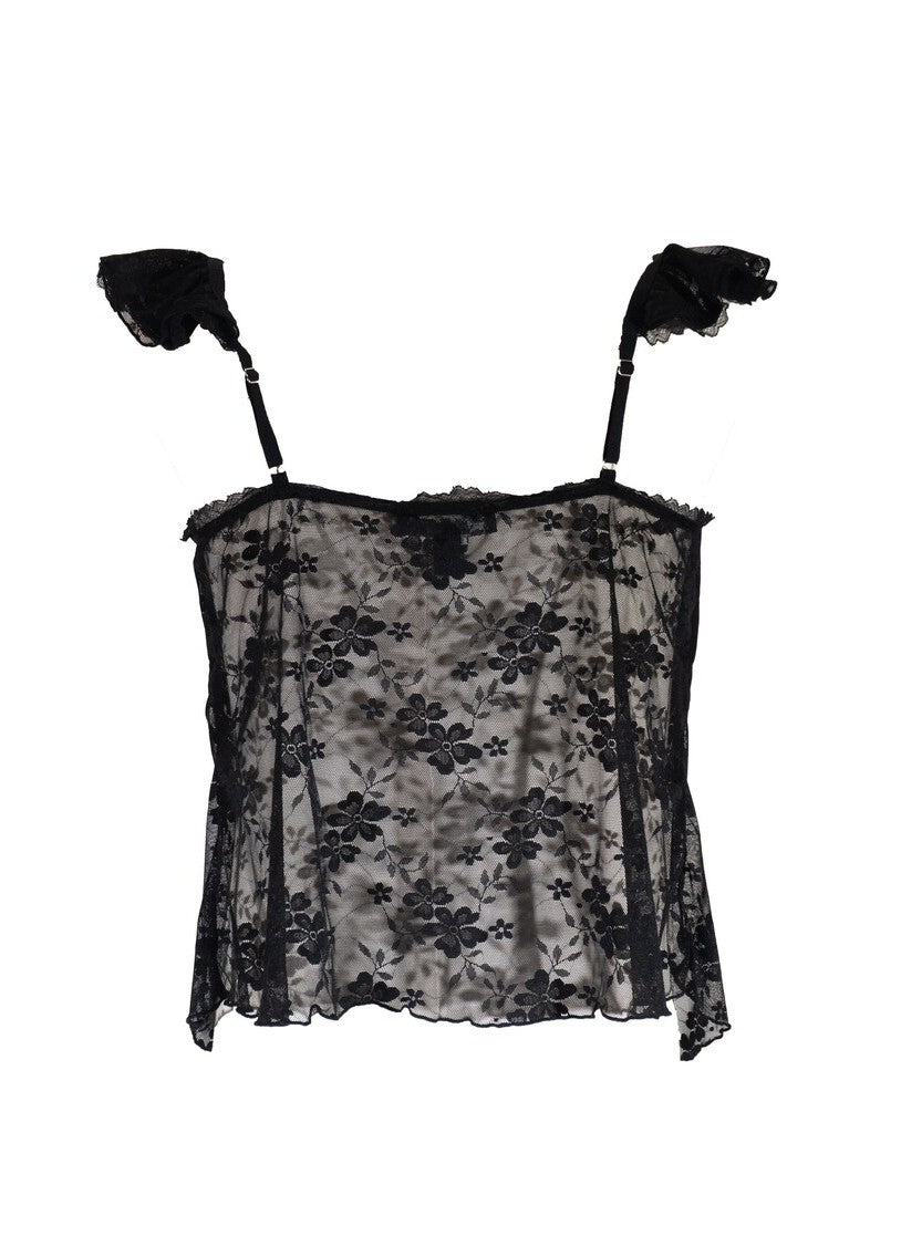 Plus Size Sheer Cap-Sleeve Lace-Trim Top - Image 4