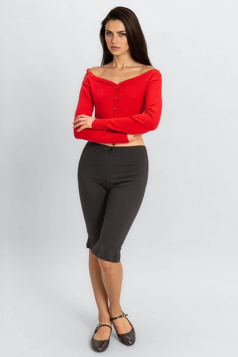 Off-The-Shoulder Cropped Button-Front Sweater - Image 7