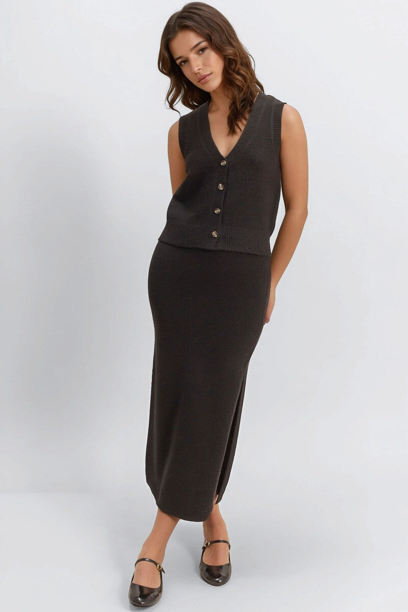 Button-Front Vest & Maxi Skirt Sweater Set - Image 7