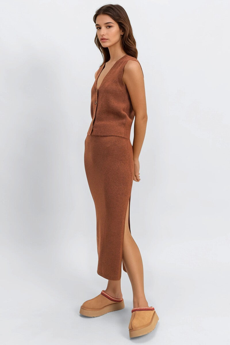 Button-Front Vest & Maxi Skirt Sweater Set - Image 9