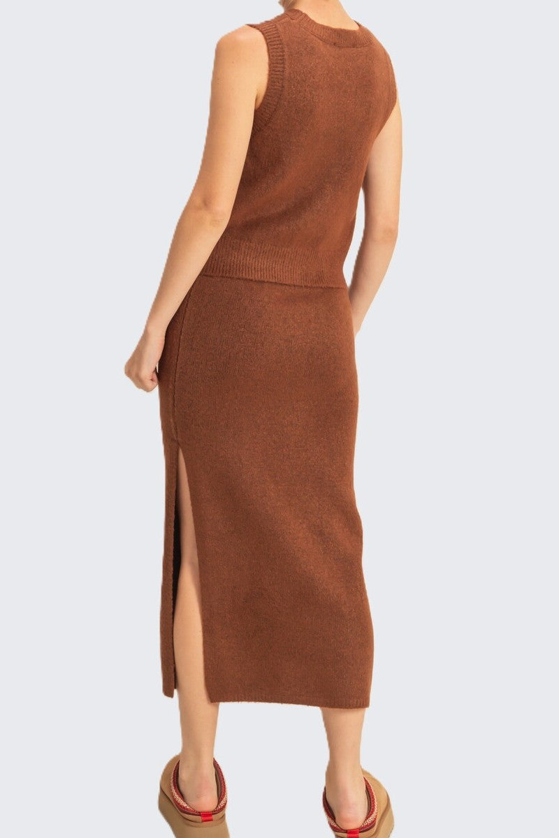 Button-Front Vest & Maxi Skirt Sweater Set - Image 13