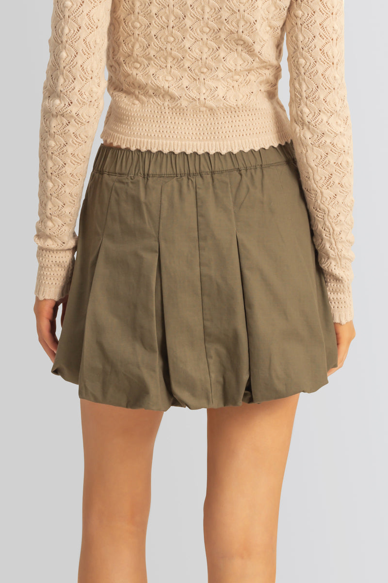 Twill Pleated Balloon Mini Skirt - Image 4