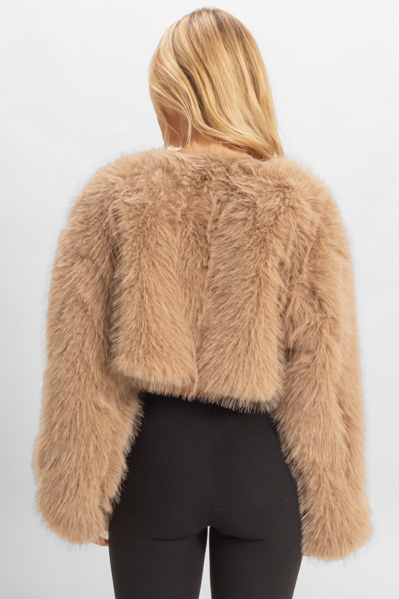 Faux Fur Cropped Jacket - Image 3