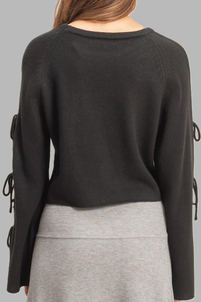 Tie-Sleeve Cropped Sweater Top - Image 9
