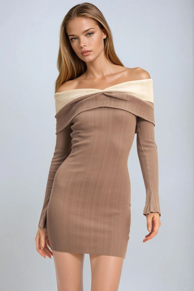 Off-The-Shoulder Contrast-Trim Mini Dress - Image 5