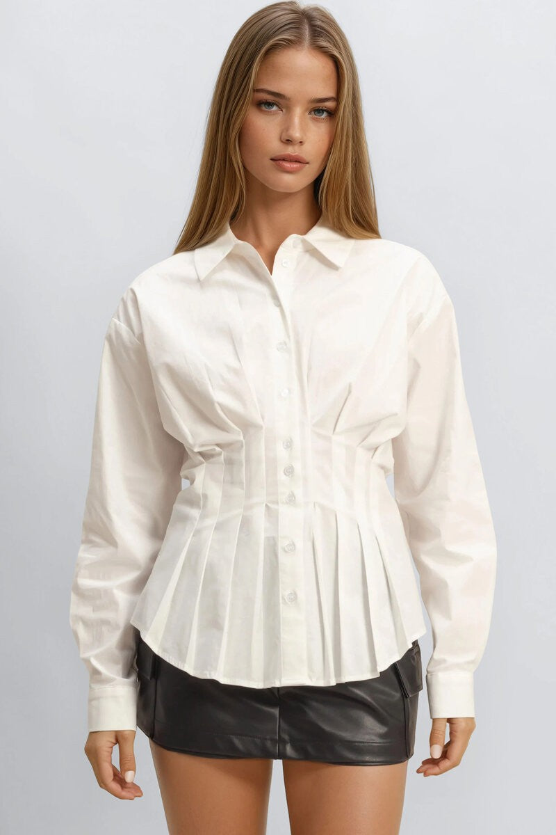 Pleated Poplin Peplum Shirt - Image 3