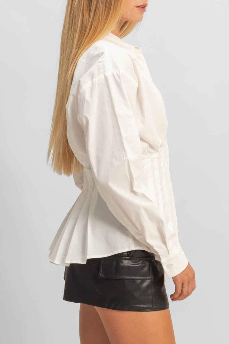 Pleated Poplin Peplum Shirt - Image 5