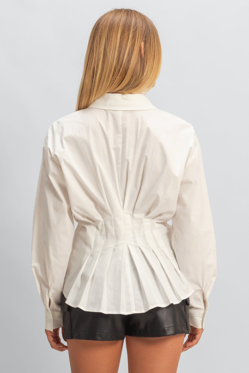 Pleated Poplin Peplum Shirt - Image 6