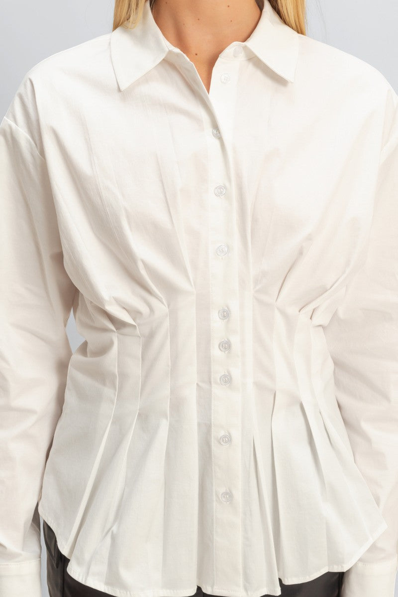 Pleated Poplin Peplum Shirt - Image 4
