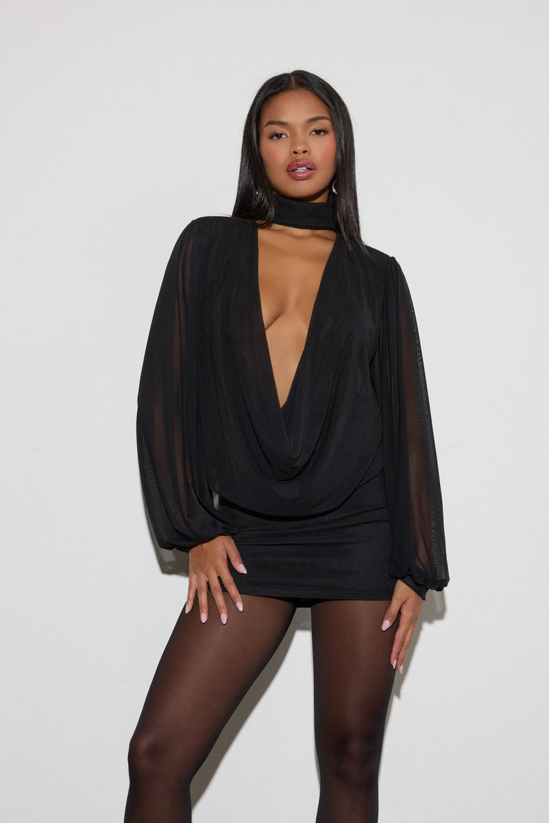 Plunging Cowl Neck Mini Dress - Image 3