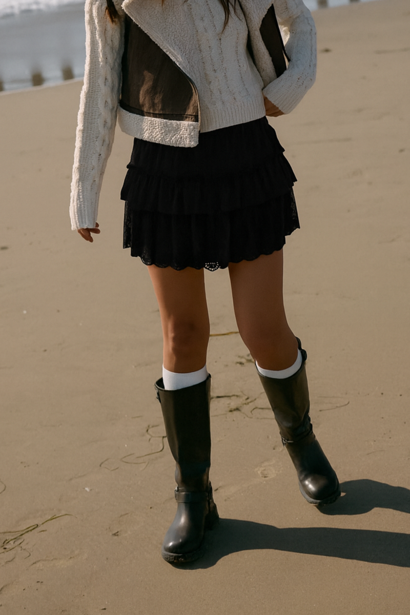 Chiffon Lace Tiered Mini Skirt - Image 4