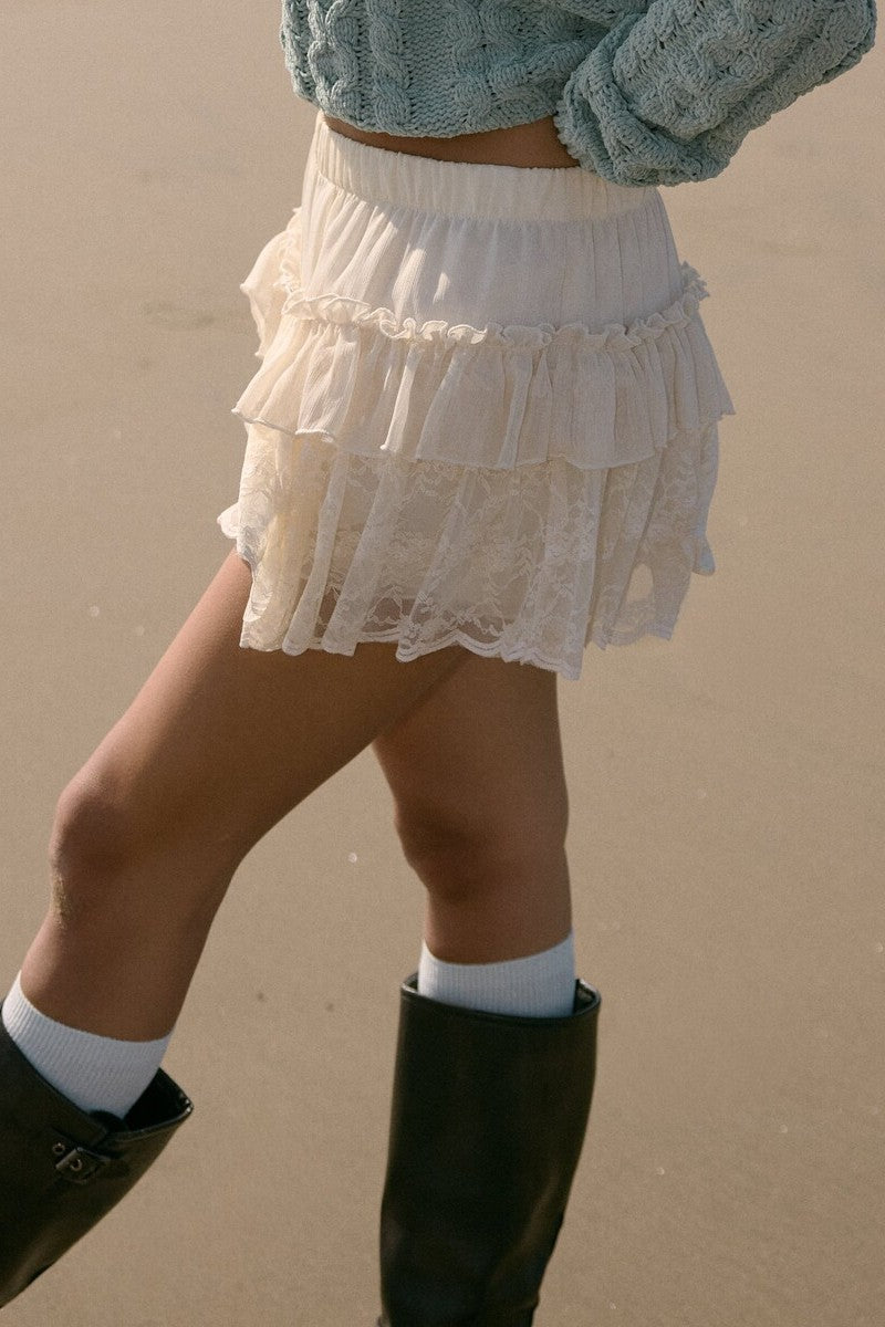 Chiffon Lace Tiered Mini Skirt - Image 3