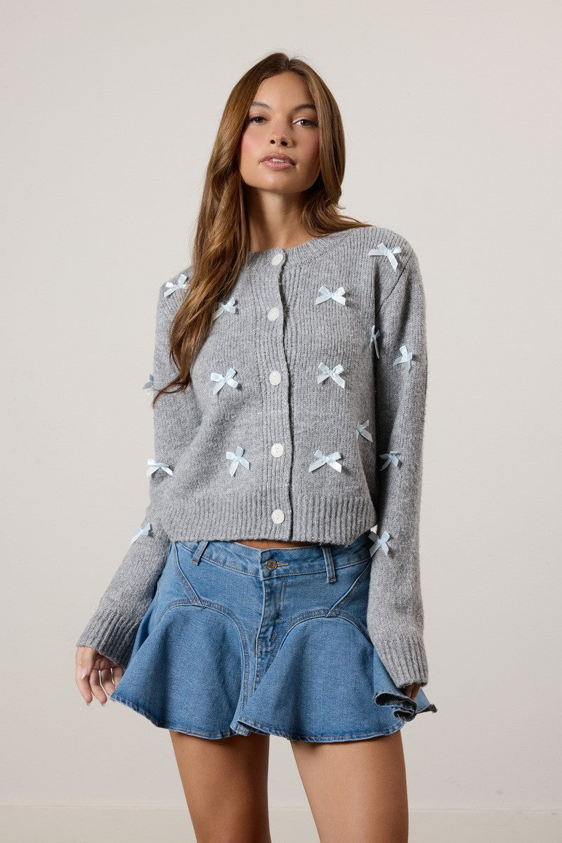 Bow Applique Cardigan Sweater - Image 5