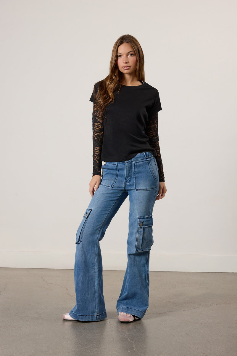 Layered Sheer Lace Long-Sleeve Tee - Image 2