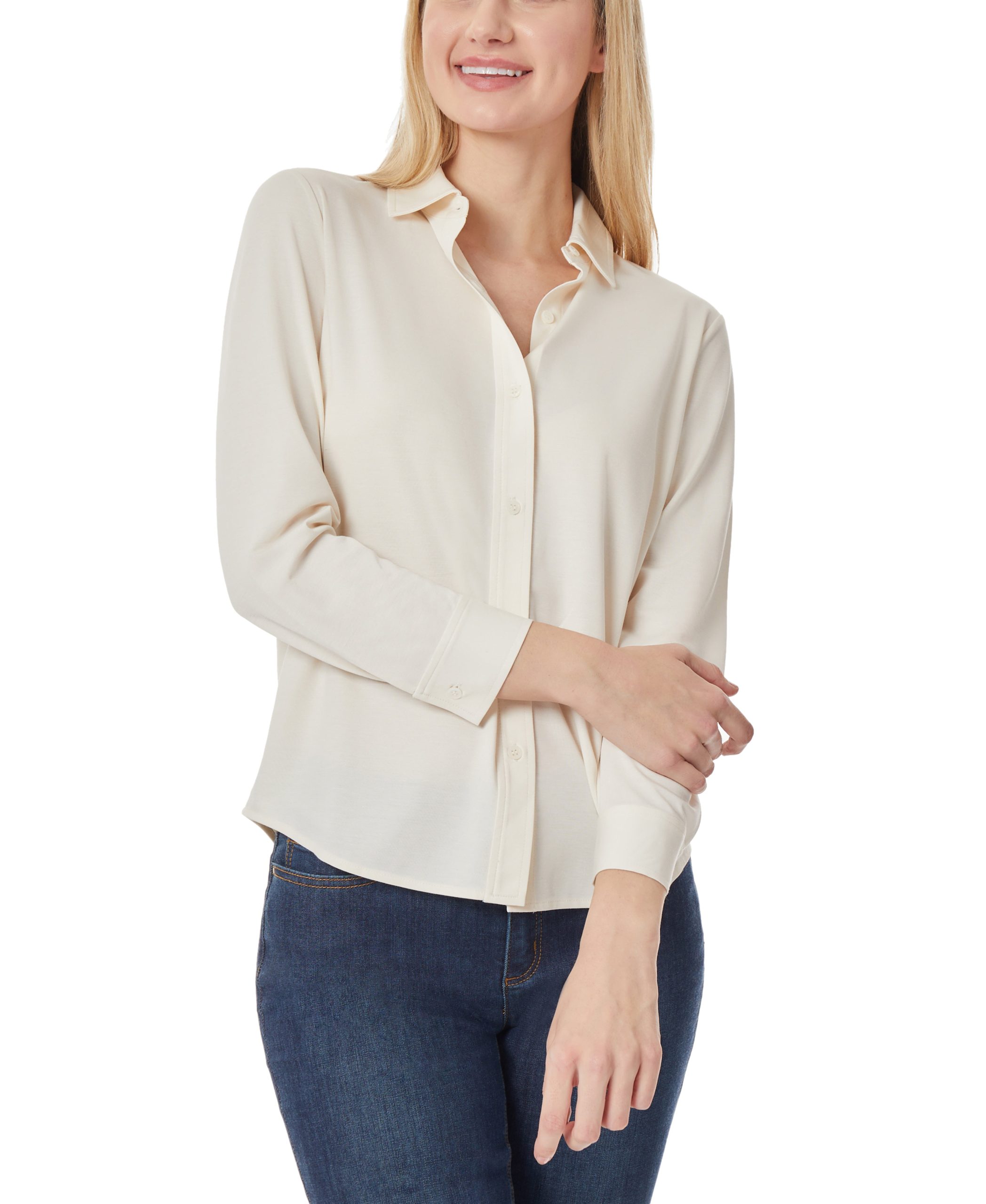 Knit Button Down Long Sleeve Blouse - Image 4