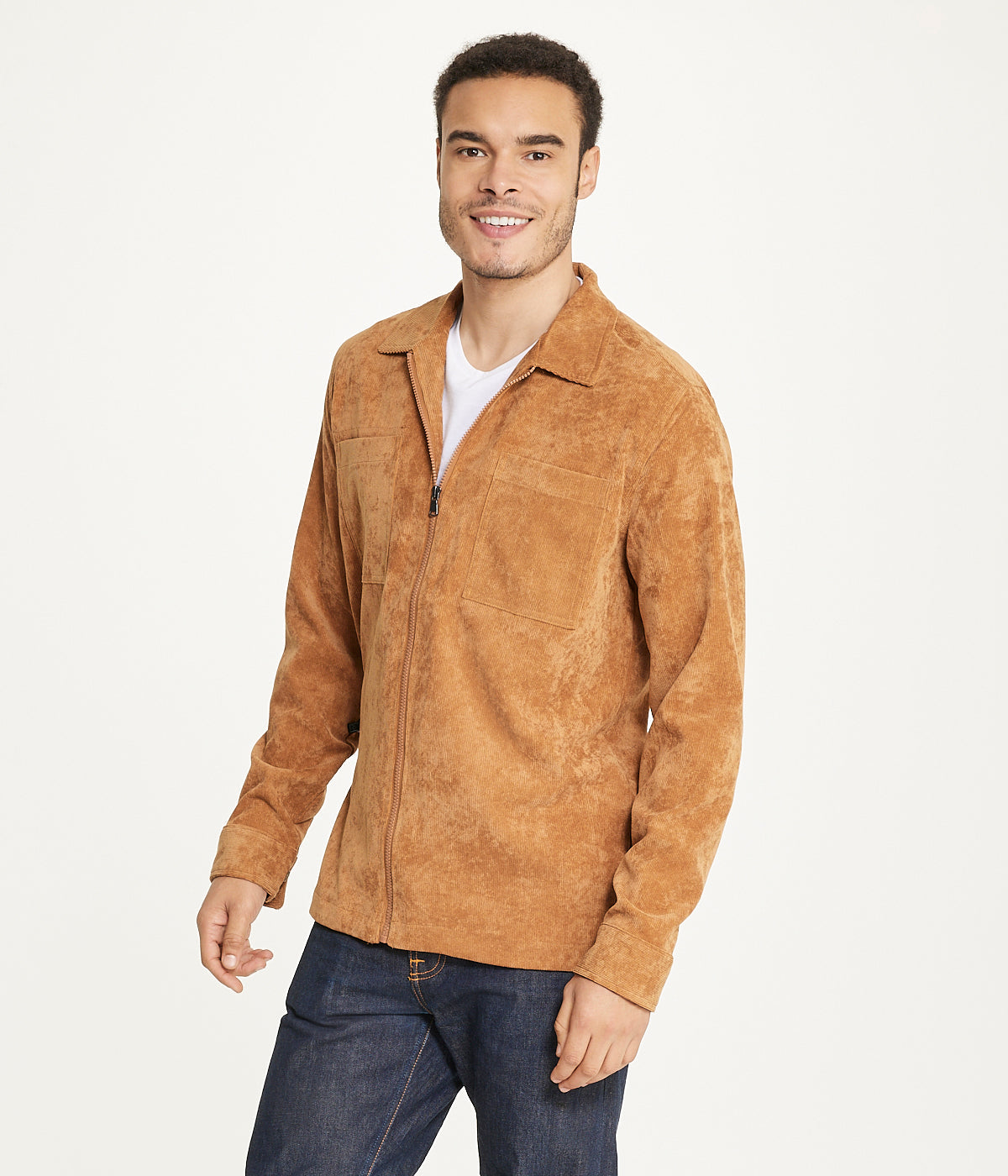 Men's Long Sleeve Corduroy Shirt Jacket (Zip Front) - Image 3