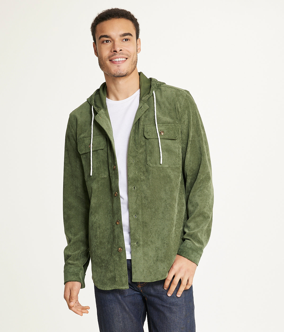 Men's Long Sleeve Corduroy Hooded Shirt Jacket - Image 5