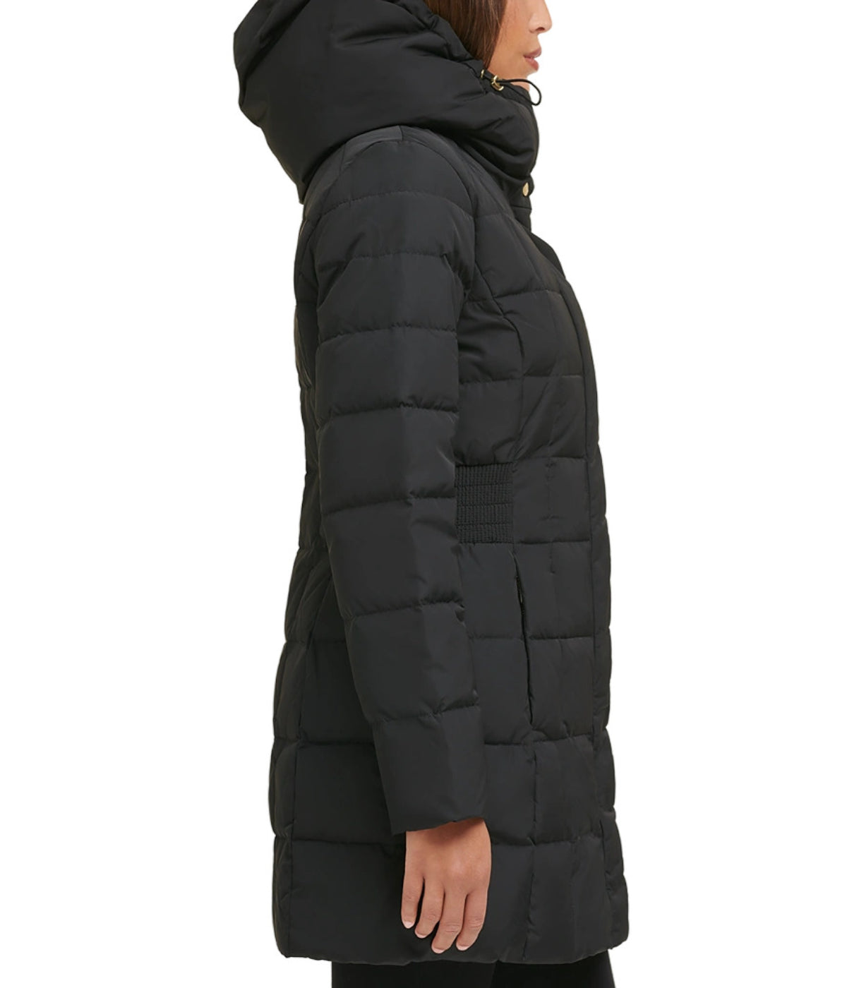 Box Quilt Down Zip Front Coat Dark Black - Image 3