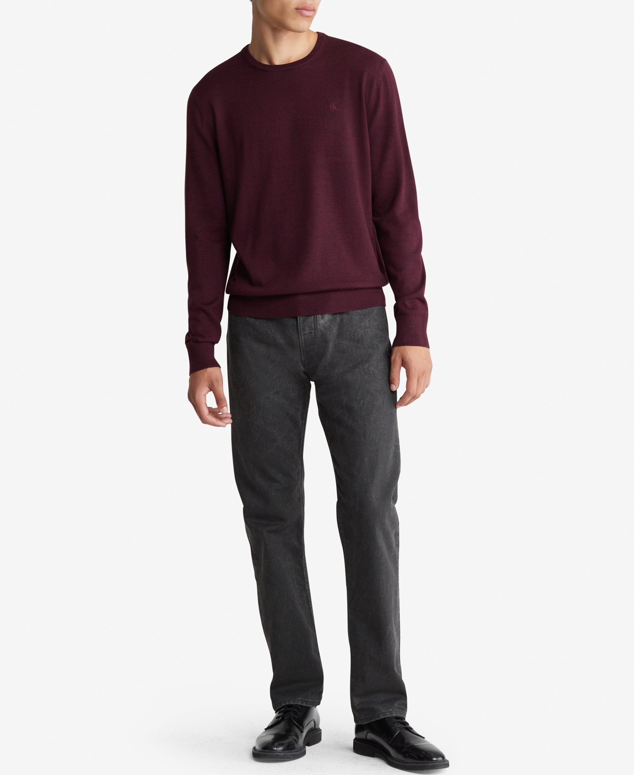 Long Sleeve Solid Extrafine Merino Crew 14Gg Red - Image 2
