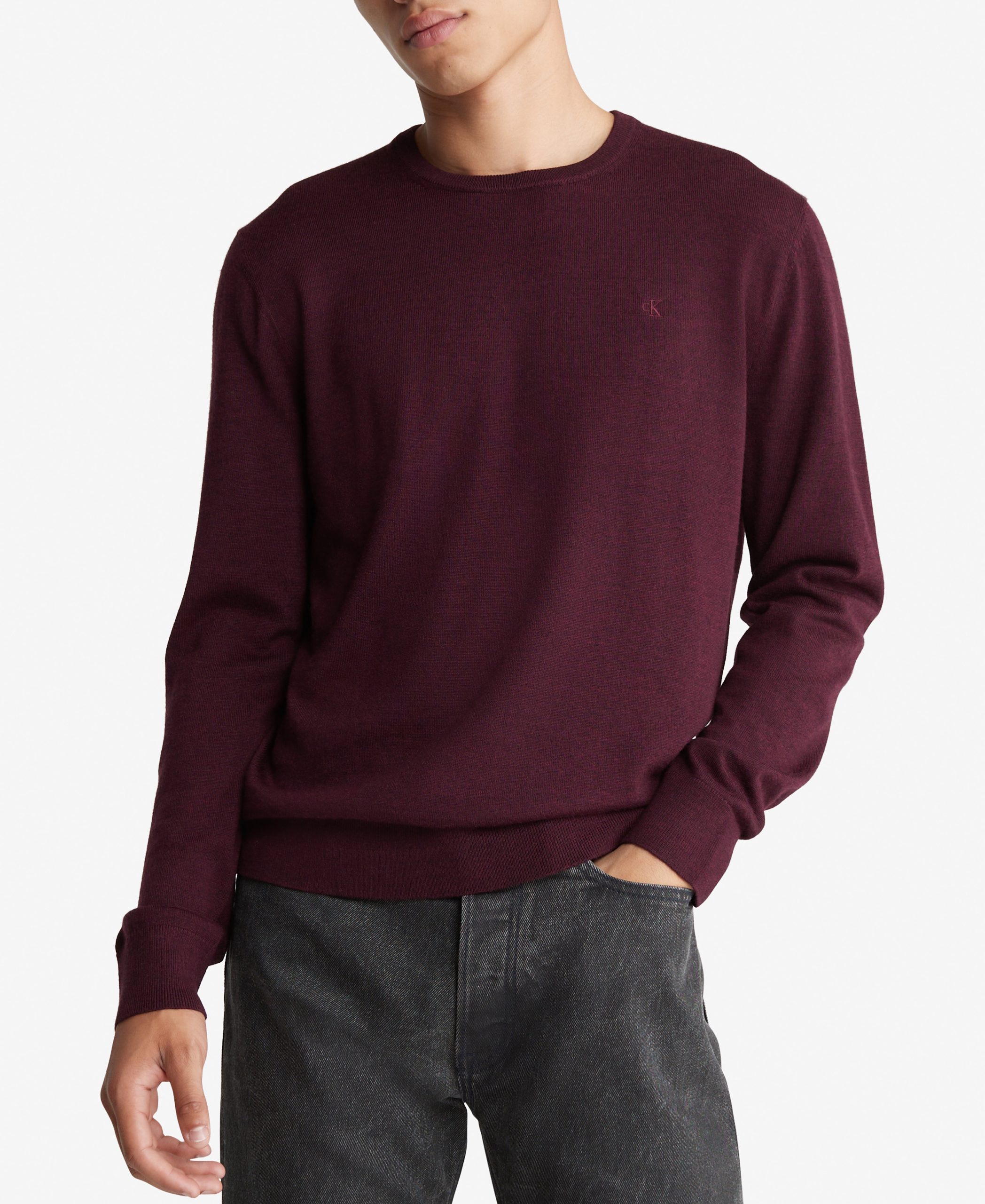 Long Sleeve Solid Extrafine Merino Crew 14Gg Red - Image 6