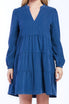 Sherin Long Sleeve With Slight Shoulder Shirring V Neck Banded Collar Three Tier Baby Doll Dress Side Seam Pockets - Image 7