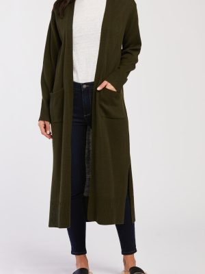 Long Sleeve Long Knit Duster Front Pockets