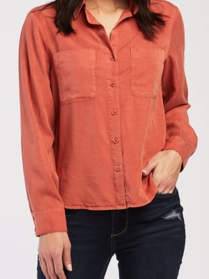 Long Sleeve Button Down Shirt Front Chest Patch Pockets