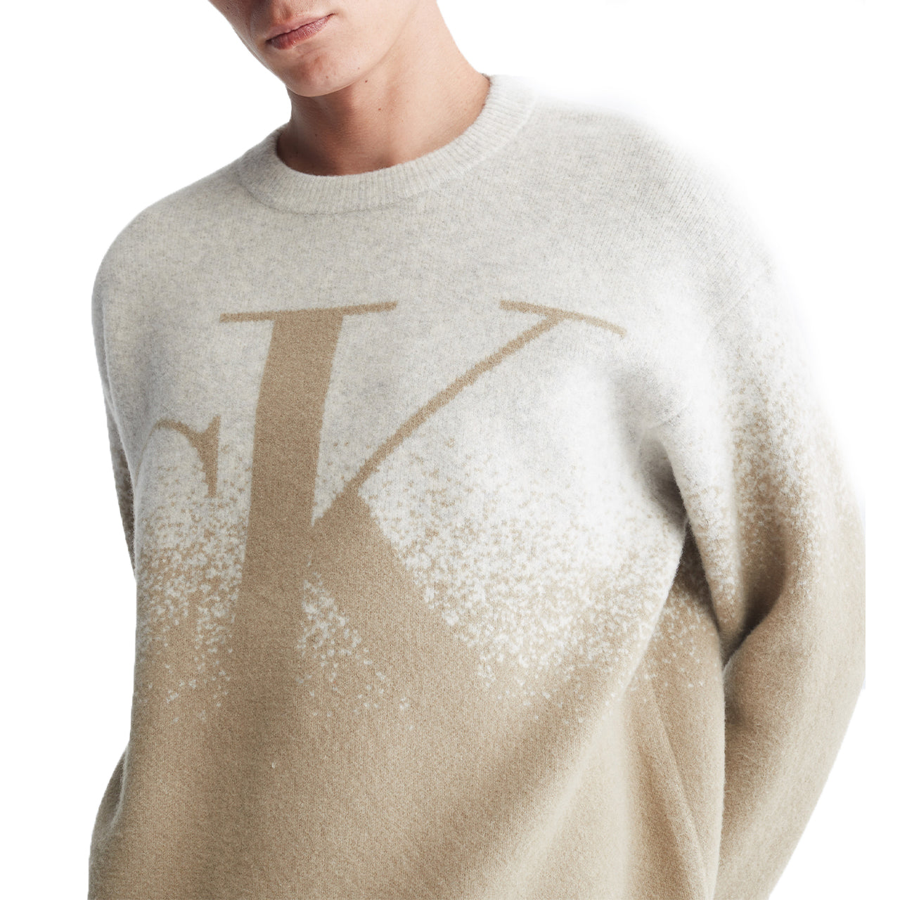 Long Sleeves Mono Ombre Jacquard Crew Sweater