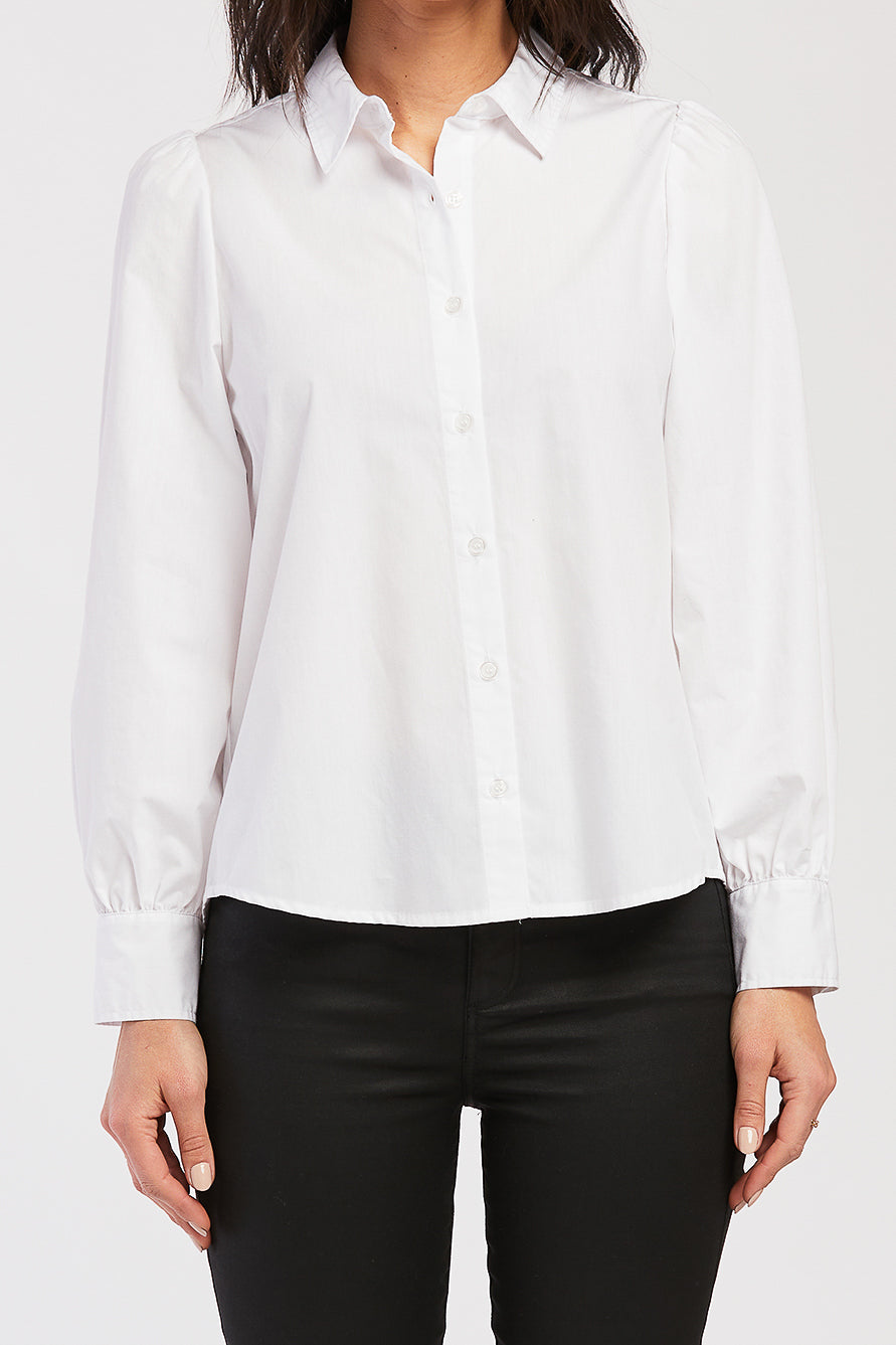 Allora Long Puff Sleeve Button Down Shirt Rounded Hem - Image 2