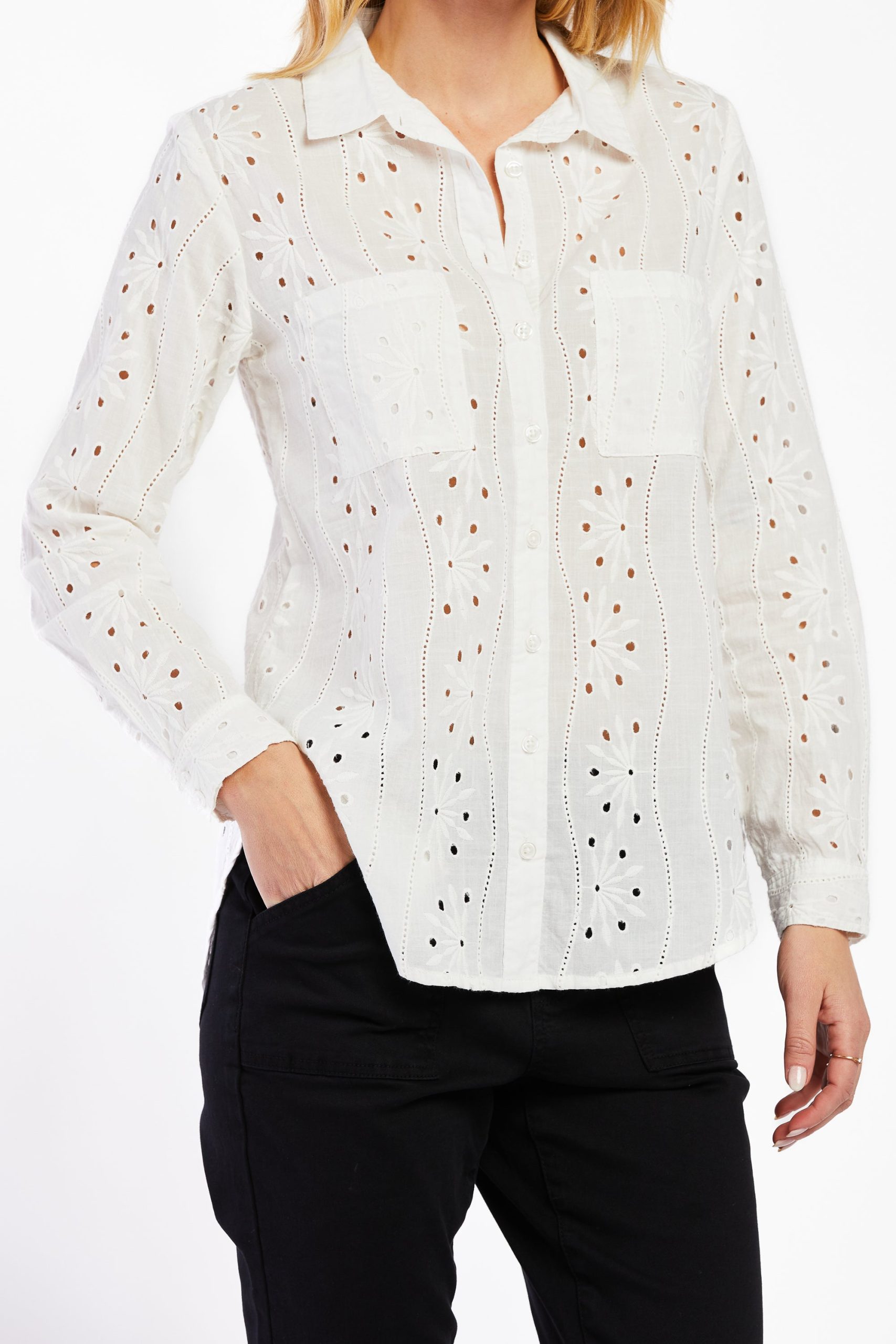 Anise Long Sleeve Eyelet Button Down Shirt - Image 2