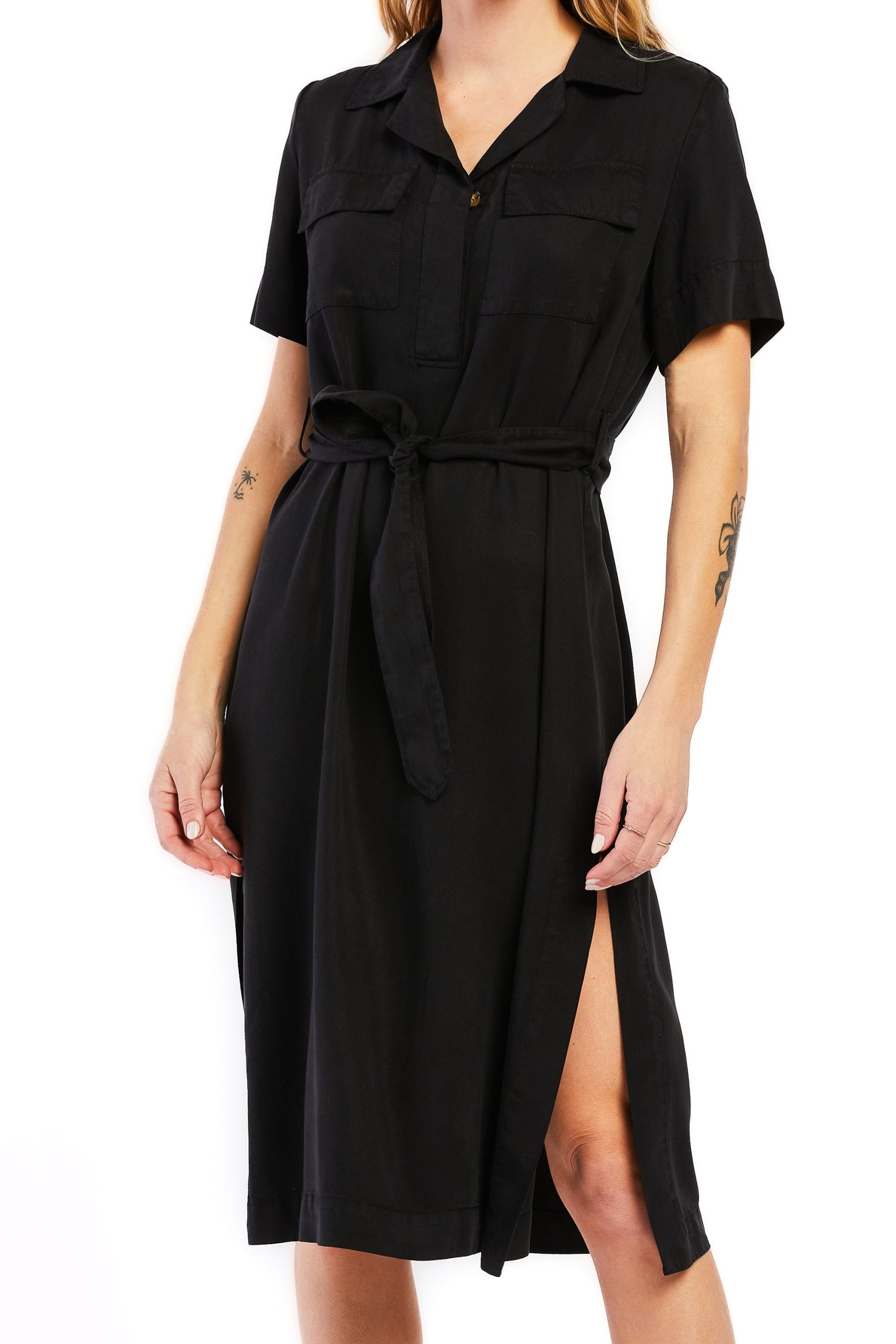Short Sleeve Half Button Pop Over Shirt Dress - Image 2