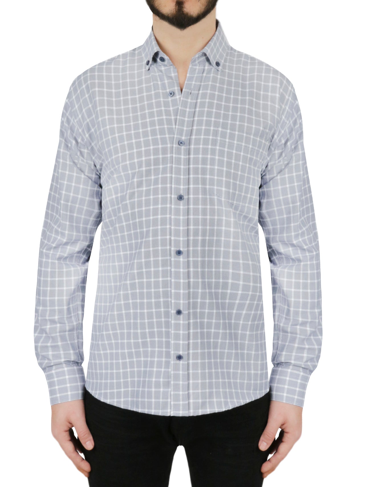 Windowpane Checkered Dress Shirt in Grey - Image 2