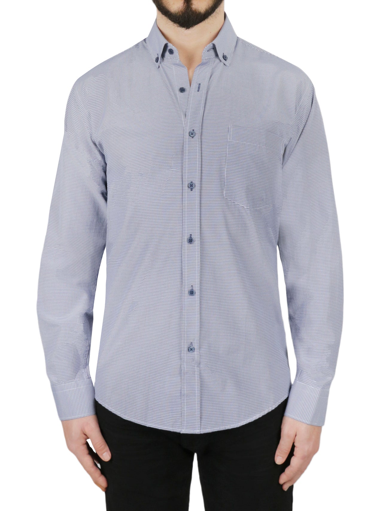 Dark Blue Checkered Dress Shirt - Image 2