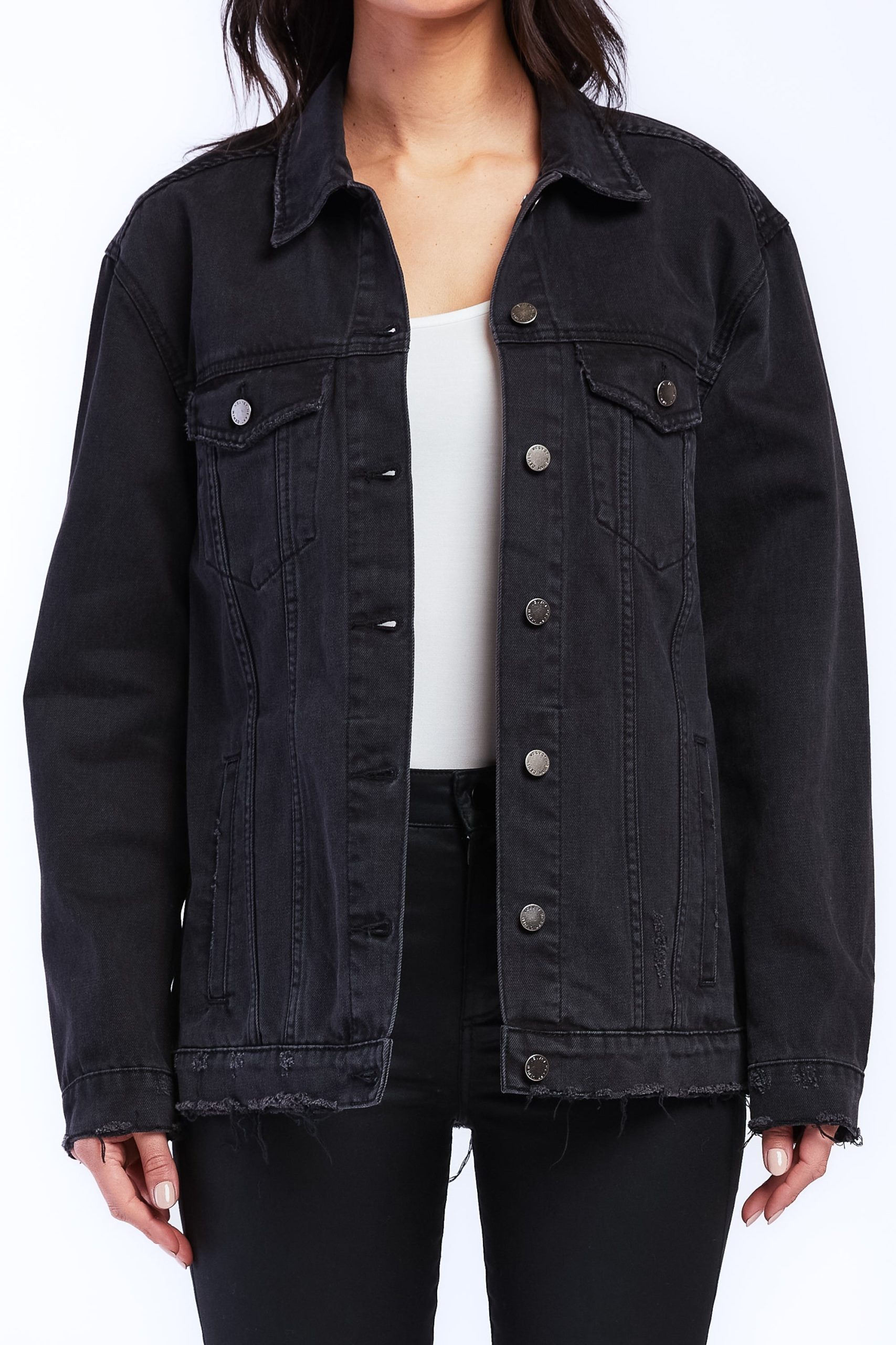 Jimmy Long Sleeve Denim Jacket Raw Hem Details. Side Pockets - Image 2