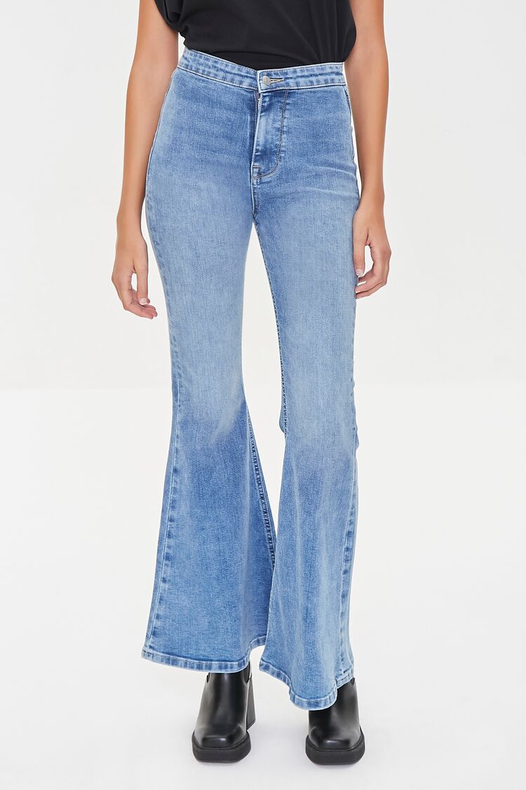 Recycled Cotton Faded Flare Jeans - Image 2