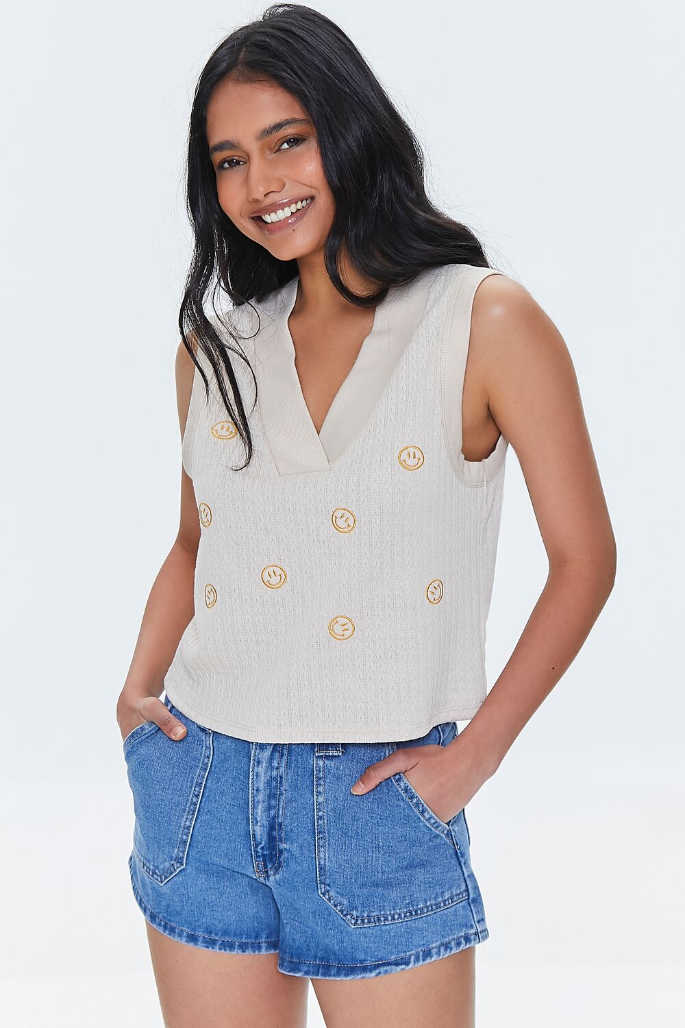 Embroidered Happy Face Tank Top - Image 6