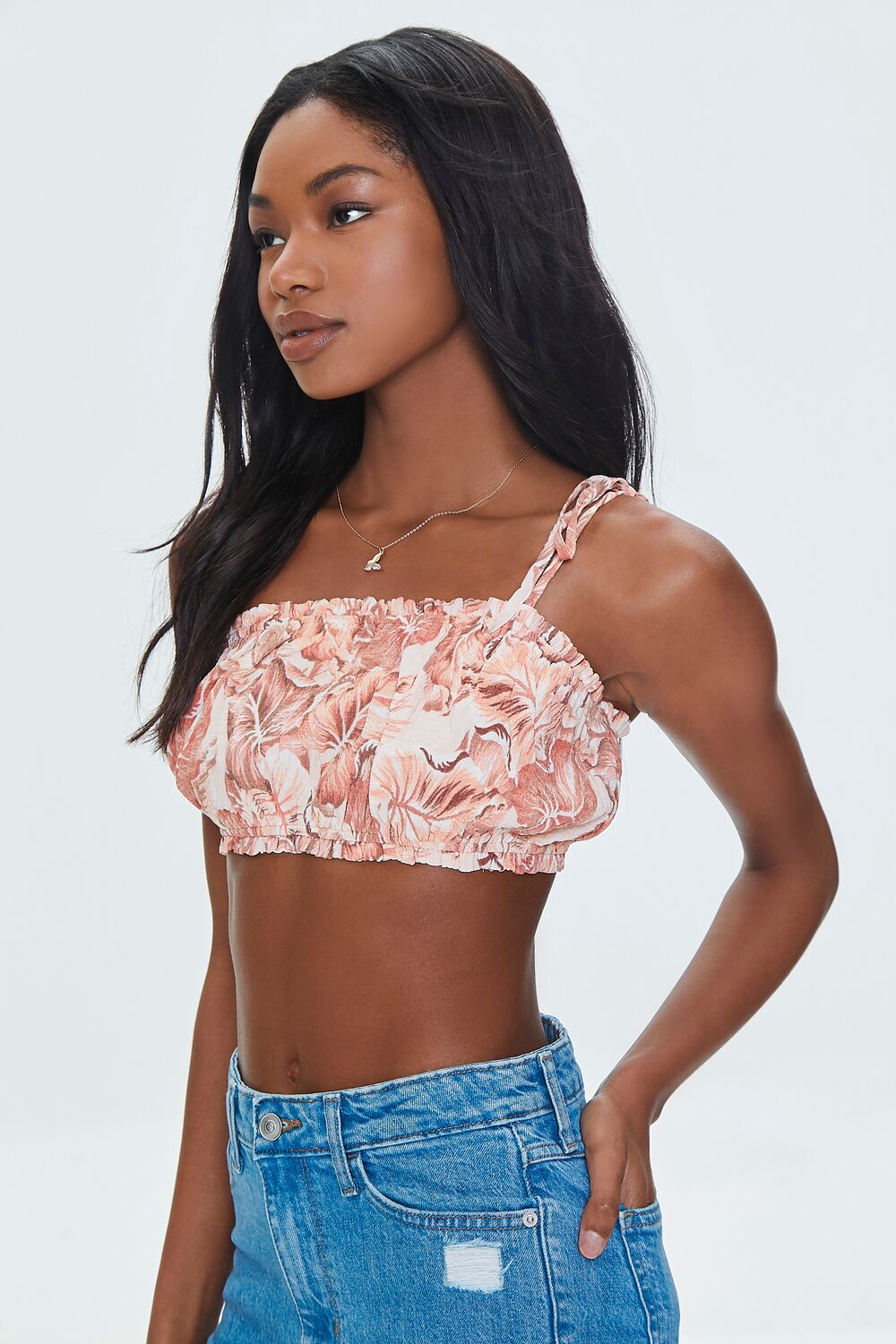 Tropical Leaf Print Cropped Cami - Image 2