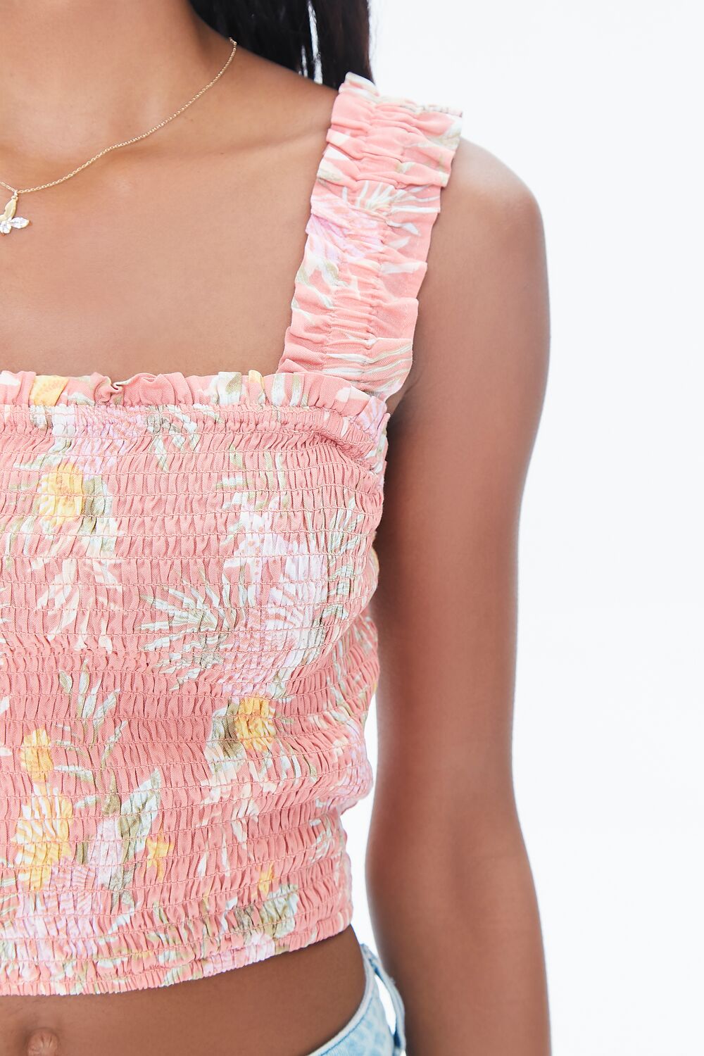 Tropical Leaf Smocked Crop Top - Image 5