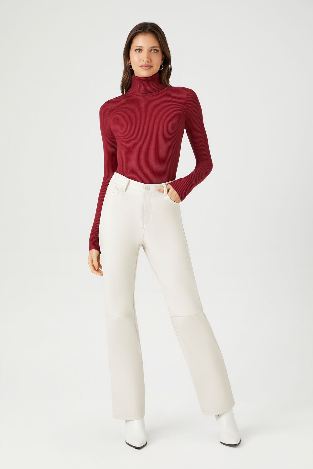 Ribbed Turtleneck Sweater-Knit Top - Image 86