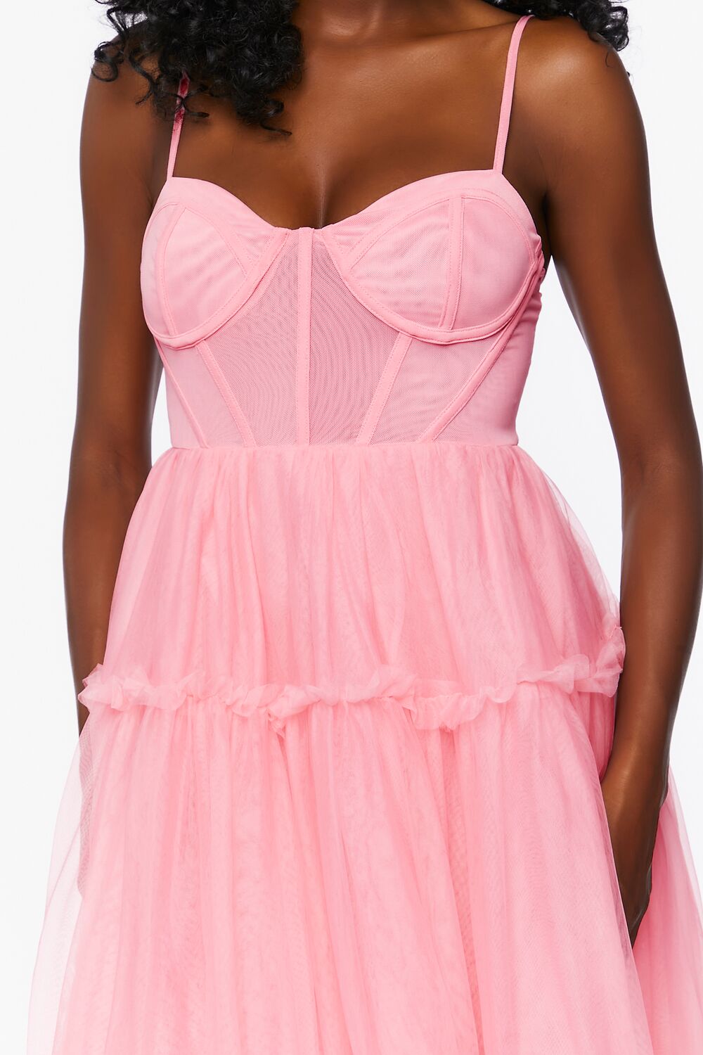 Tulle Ruffled Bustier Midi Dress - Image 5