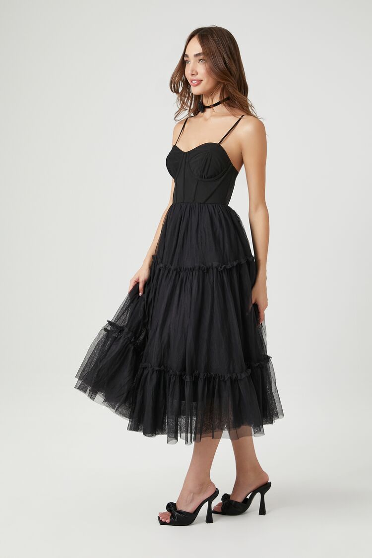 Tulle Ruffled Bustier Midi Dress - Image 7