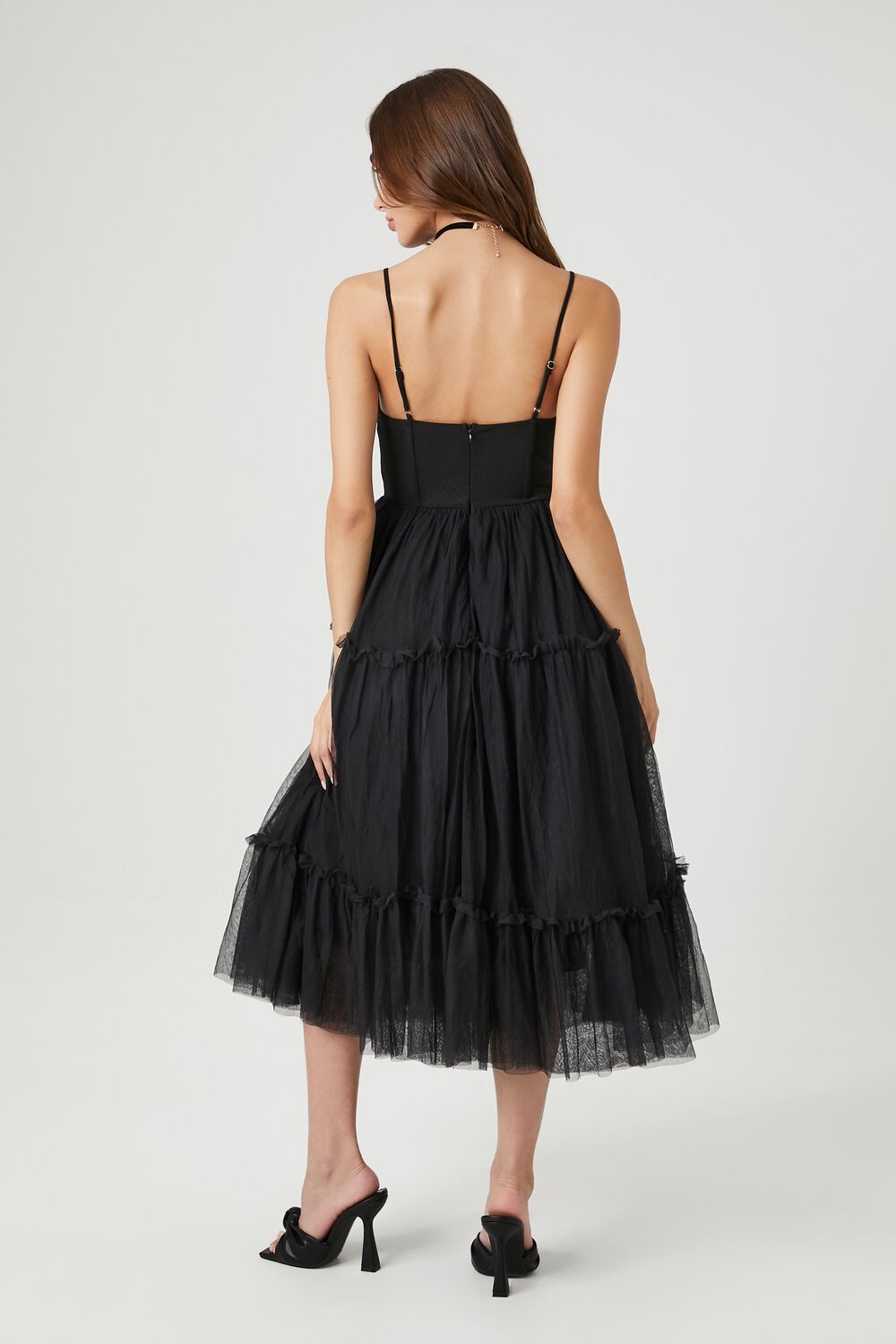 Tulle Ruffled Bustier Midi Dress - Image 8