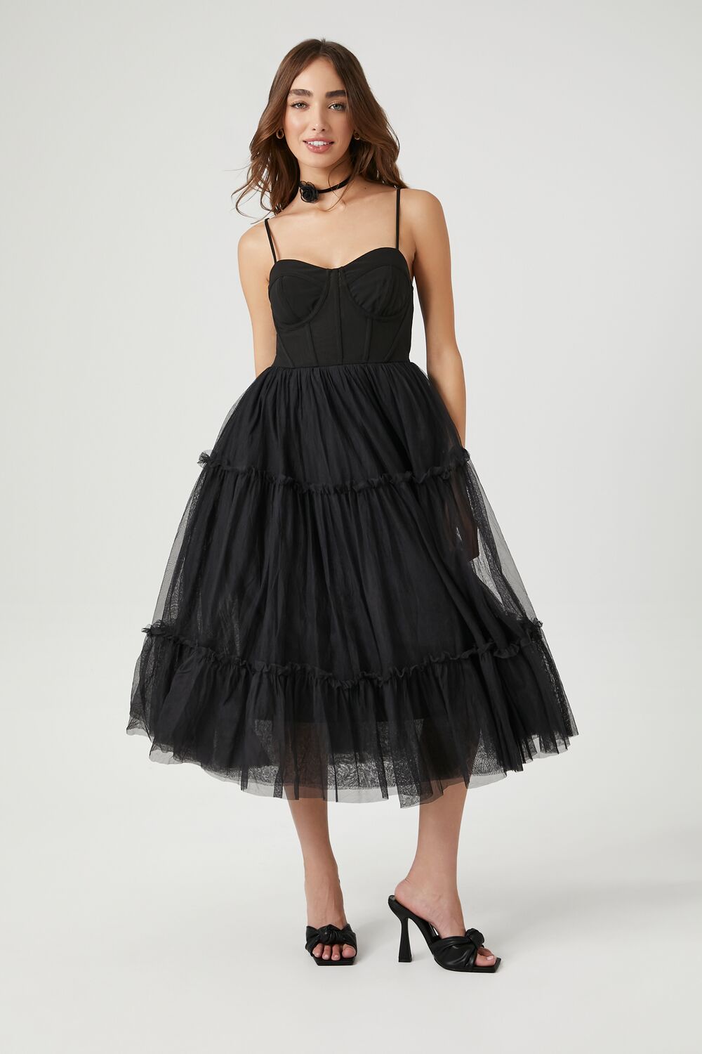 Tulle Ruffled Bustier Midi Dress - Image 9