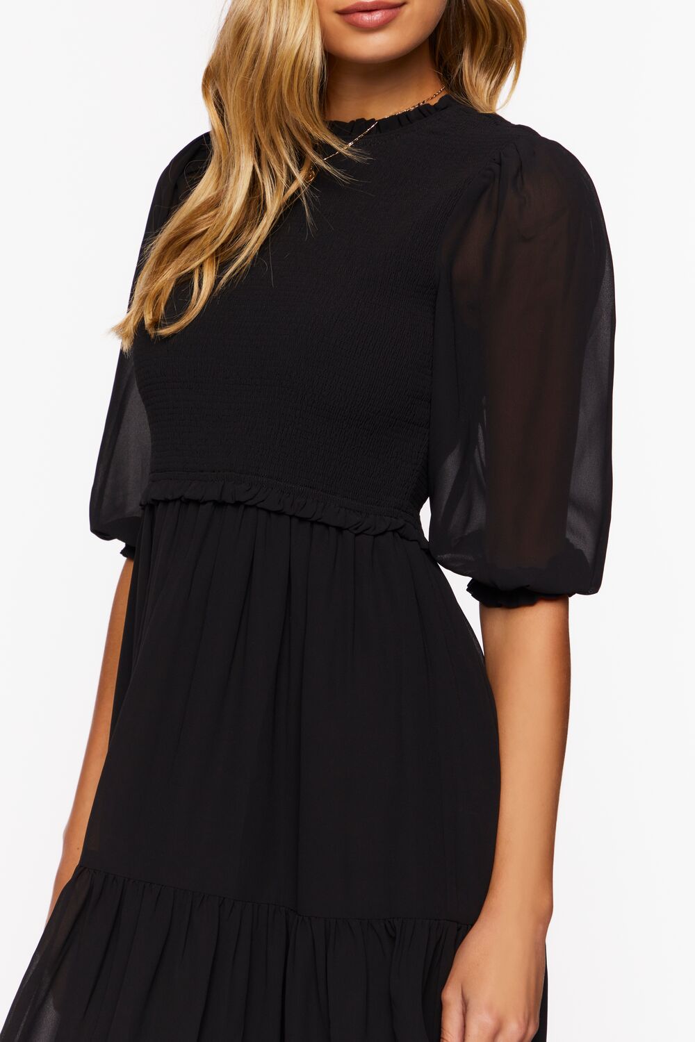 Smocked Chiffon Peasant-Sleeve Dress - Image 5