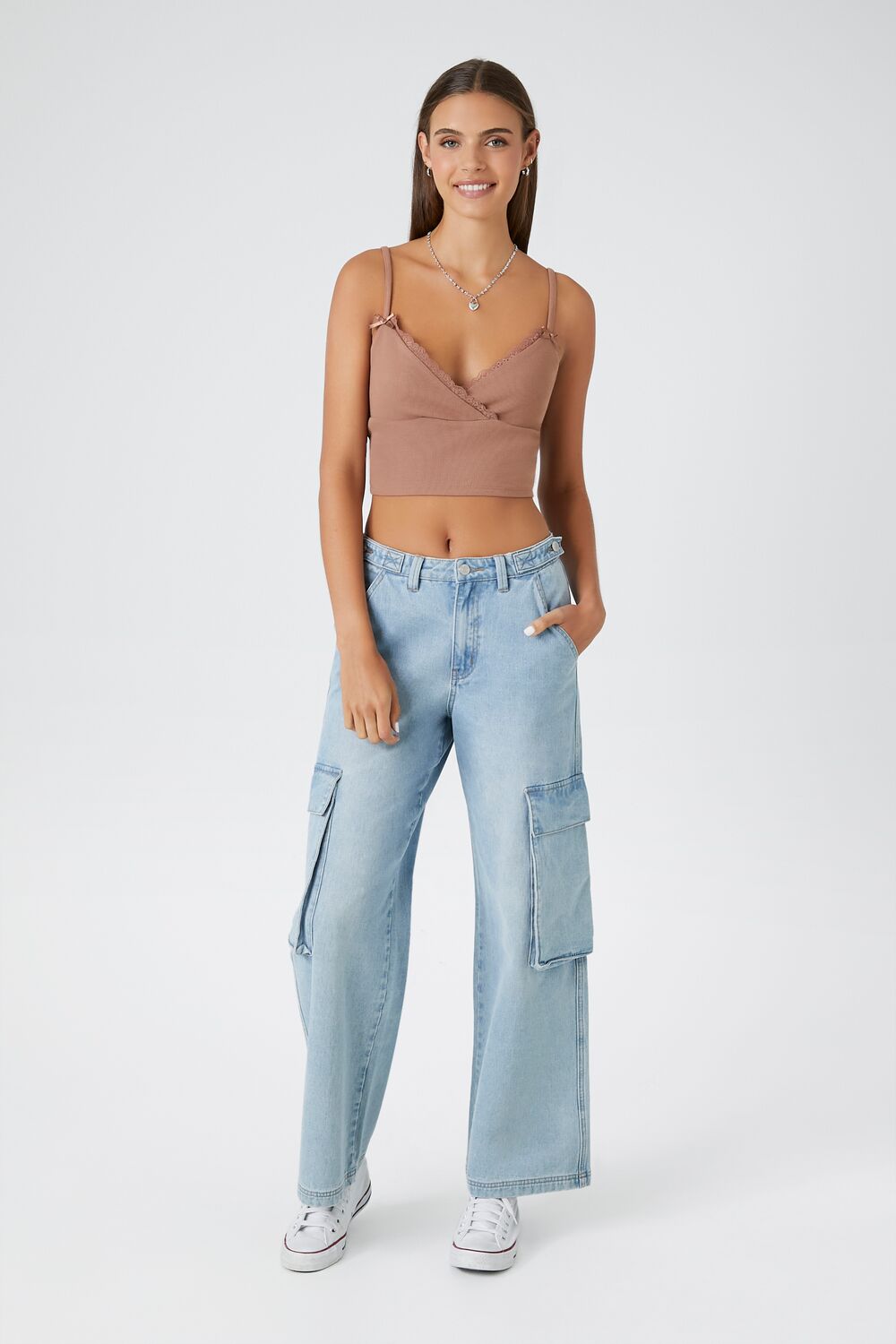 Lace-Trim Surplice Cropped Cami - Image 4