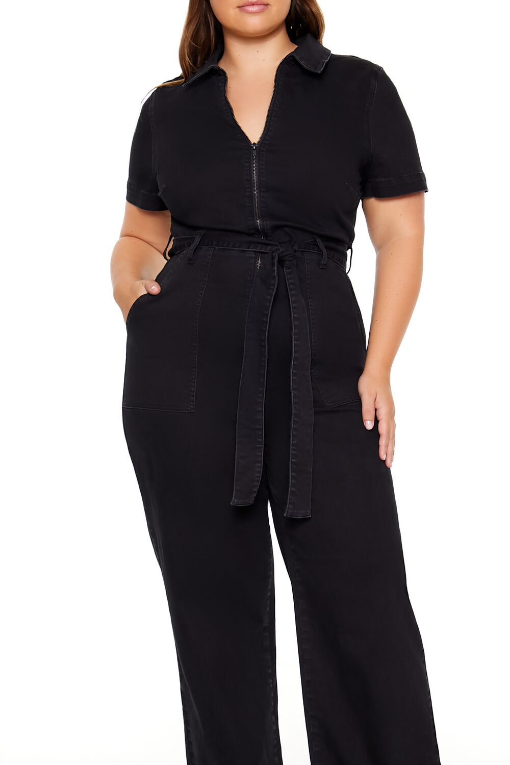 Plus Size Zip-Up Denim Jumpsuit - Image 2